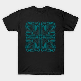 Teal Symmetrical Colorful Leaves Design T-Shirt